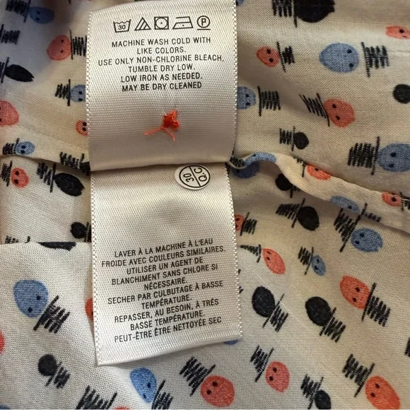 Maeve Anthropologie Pintuck Button Down Top Hat Print Tunic Roll Up Sleeve Sz 8 - Picture 9 of 13